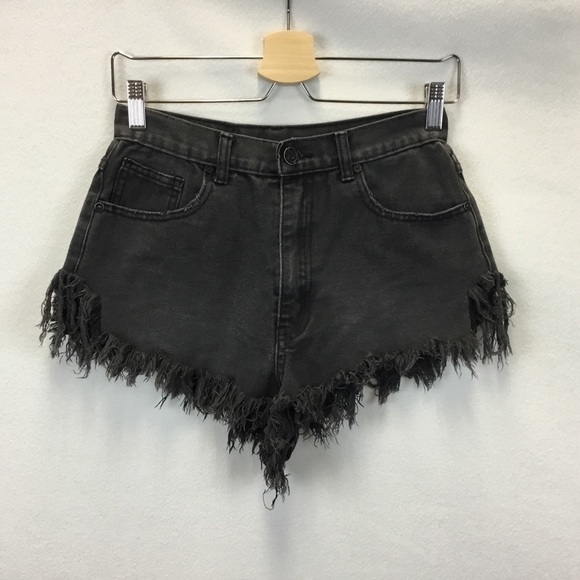 UNIF High Rise Faded Clack Cut Off Denim Shorts - Picture 1 of 9